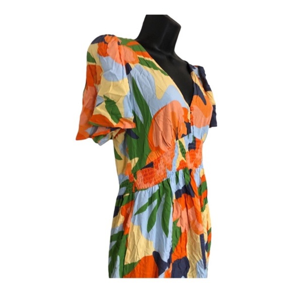 Anthropologie ATL multicolor flutter sleeve button bodice smocked dress size M - Picture 7 of 15